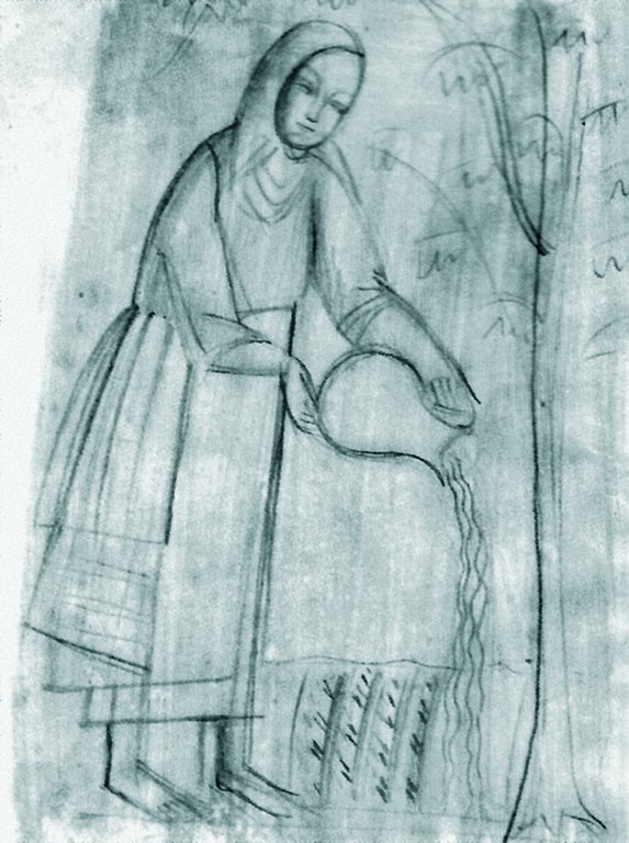 Жінка підливає дерево