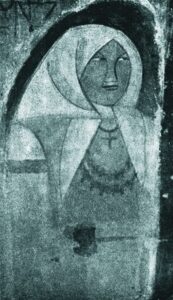 Жінка в хустині з коралями. Фоторепродукція