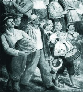 Свято врожаю. Фрагмент розпису фойє Червонозаводського театру у Харкові. Фоторепродукція