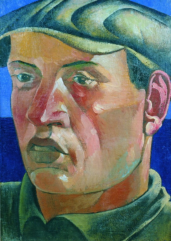 Голова робітника. На зворотному боці композиція «Жінка біля столу»