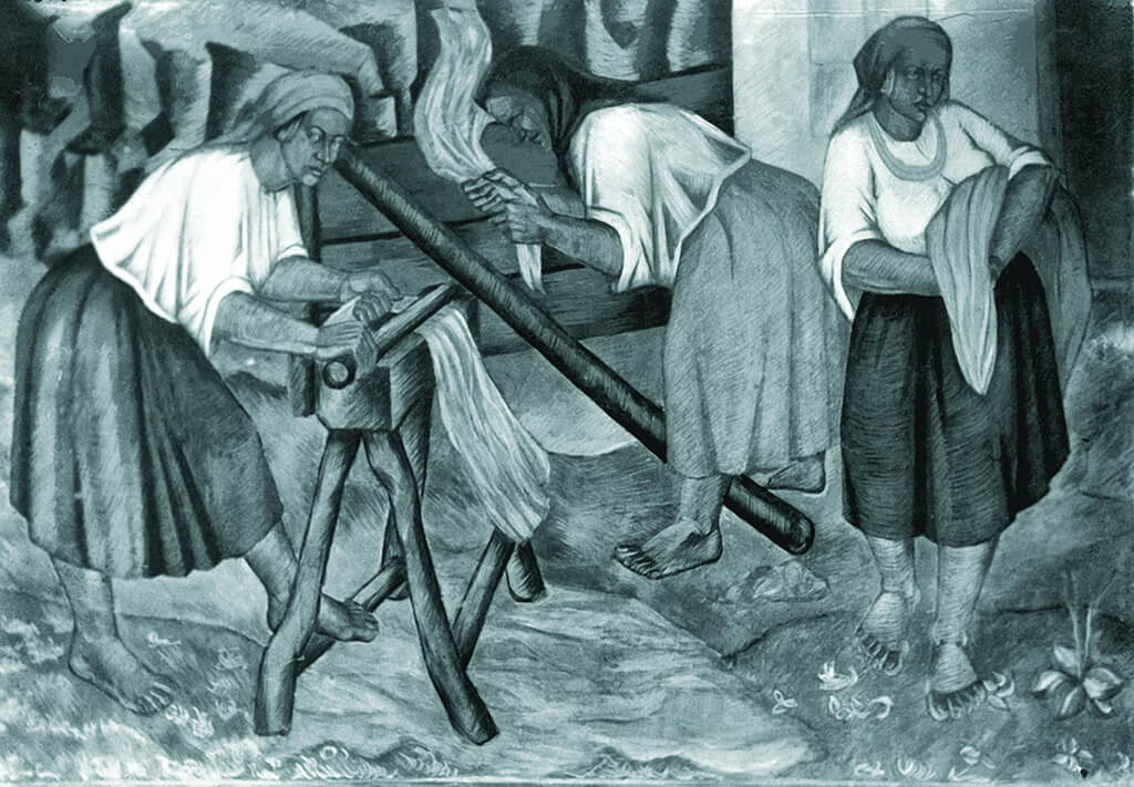 Тіпають коноплі. Фресковий розпис на стіні КІ. Фоторепродукція