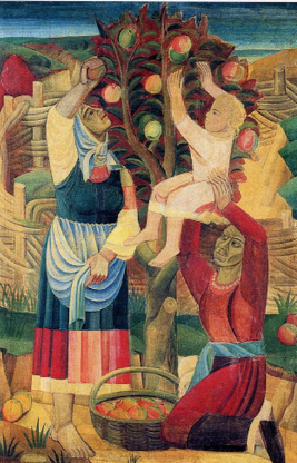 Біля яблуні. Фоторепродукція