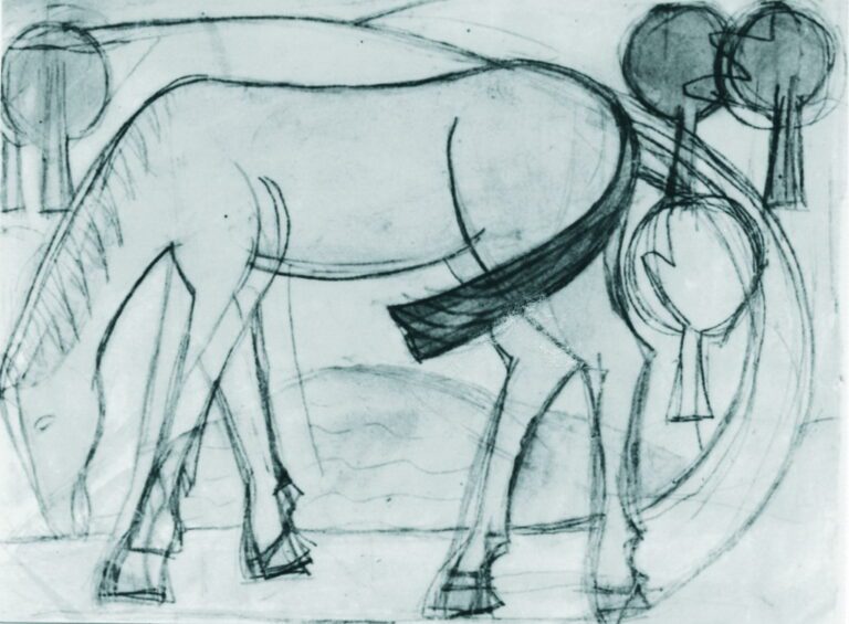 Кінь на пасовиську. Ескіз